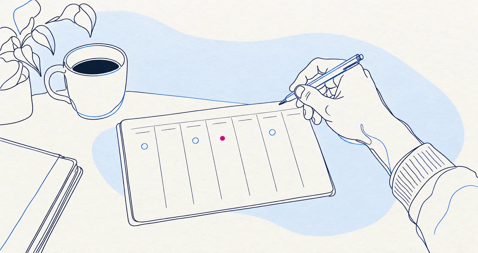 Illustrazione di una mano che segna i giorni su un'agenda settimanale